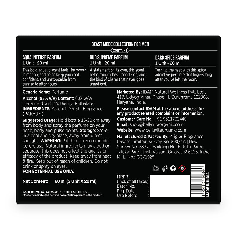 Beast Mode Perfume Collection for Men | High-Impact 40% Perfume Oil | 3 x 20ml