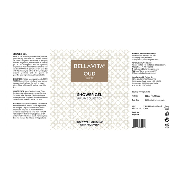 OUD WHITE Shower Gel - 500ml - Bella Vita Luxury