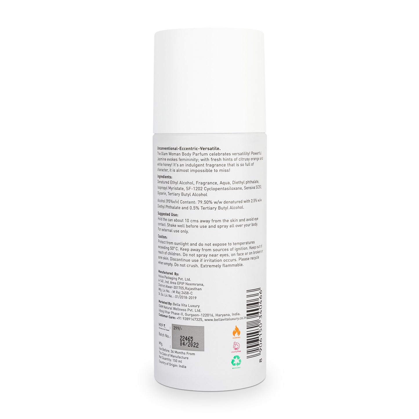 GLAM Woman Body Parfum No Gas Deodorant - 150 ML - Bella Vita Luxury